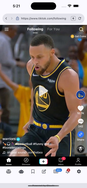 VeriSieve built-in browser showing TikTok